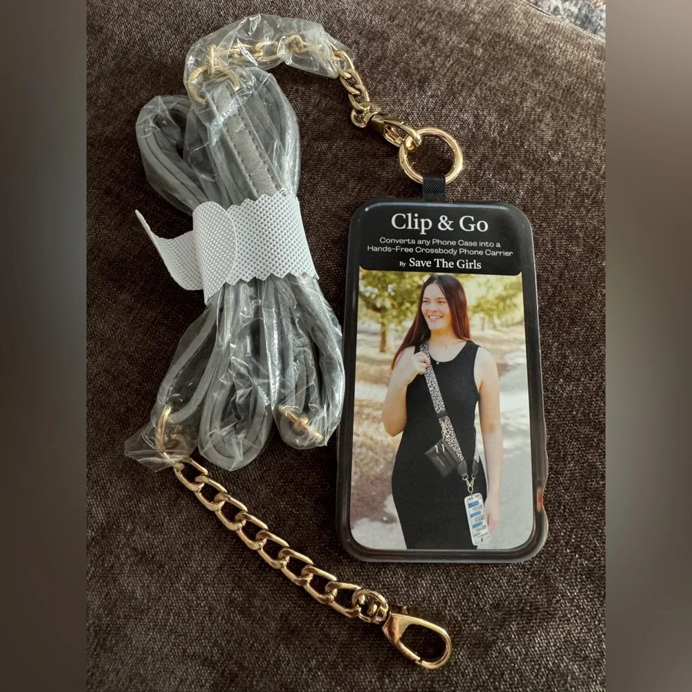 SaveThe Girls Clip & Go Phone Carrier - Metallic/Silver Strap & Gold Hardware